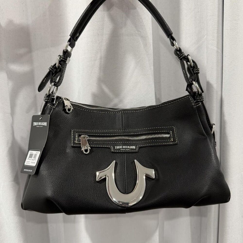 True Religion Black leather handbag with silver hardware